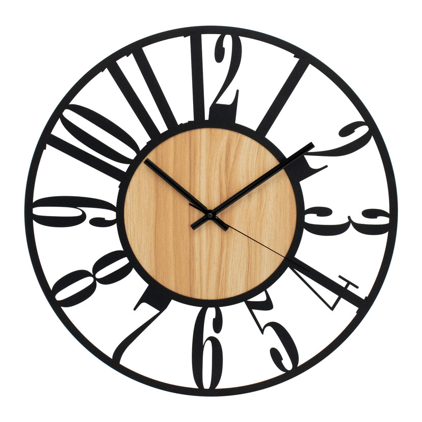 Horloge murale design Natural Contrast - Horloge avec finition bois et chiffres arabes Ø50 cm