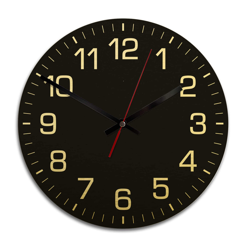 Wanduhr Alu Dibond Goldeffekt - Klassisch mit Minutenanzeige - negativ - Ø 28 cm